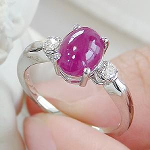 ルビー 指輪 プラチナ ダイヤモンド 天然石 大粒 カボションカット 7月