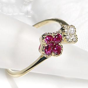 ルビーの指輪 天然石 18金 イエローゴールド ダイヤモンド リング