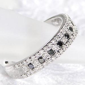 プラチナ ダイヤモンド リング ブラックダイヤ 指輪 pt900 コンビ 幅広