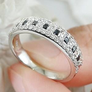 プラチナ ダイヤモンド リング ブラックダイヤ 指輪 pt900 コンビ 幅広