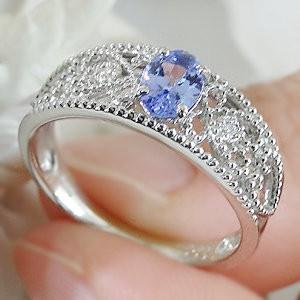 タンザナイト プラチナ リング ダイヤモンド 透かし模様 指輪 12月