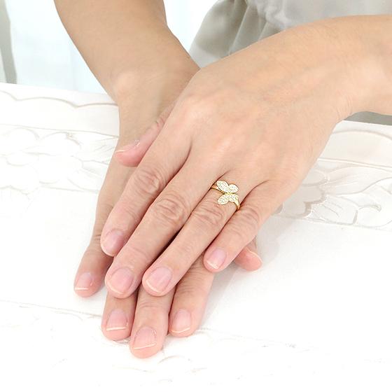 バタフライ リング ダイヤモンド 18金 プラチナ 蝶 レモンゴールド