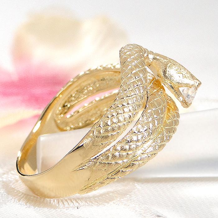 18金 スネークリング 指輪 鱗模様 厄除け ダイヤモンド へび リング