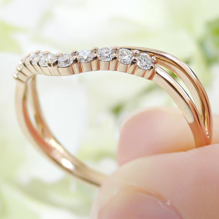 K18PG フチあり V字 ダイヤモンド リング 0.18ct 送料無料 K18 18金  