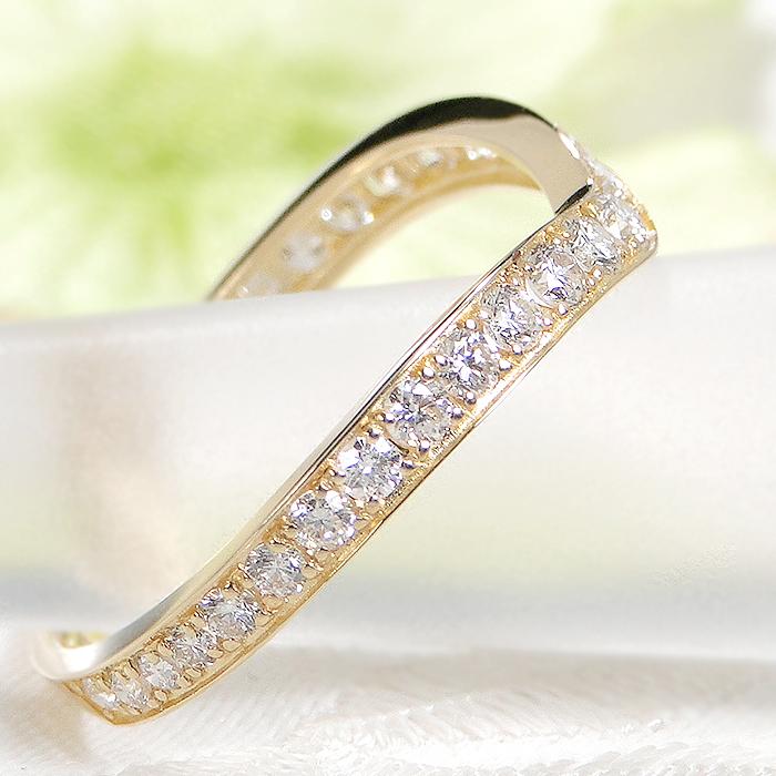 K18YG フチあり V字 ダイヤモンド エタニティ リング 0.50ct 18金