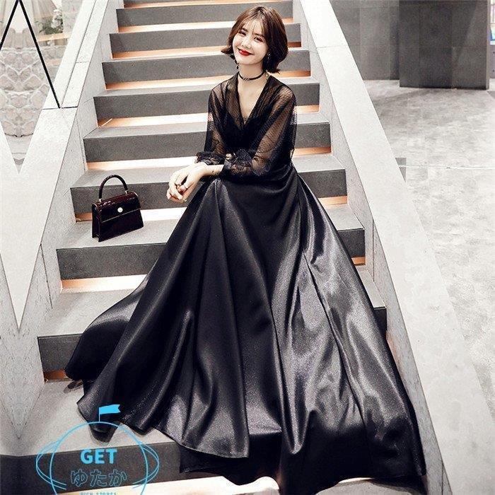 パーティードレス ロング イブニングドレス 代 30代 40代 ブラック 袖あり ロングドレス おしゃれ 着痩せ 花嫁 発表会 卒業会 結婚式フォーマルドレス 上品 9zneveopvc Www Liquidworks Com Br