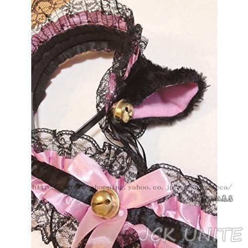 コスプレ５点セット Jckunite 仮装 猫 ネコ 猫耳 しっぽ チョーカー 衣装 フリーサイズ ネコミミ メイド 女の子 大人 子ども 黒猫ピンク 子供 配送員設置