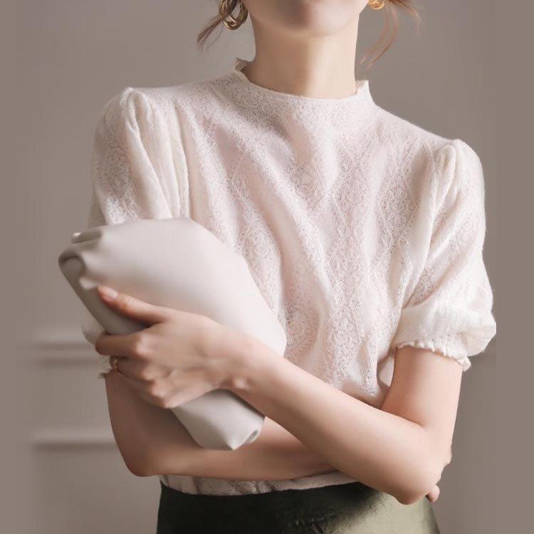 ファッション フラワープリント ニットtシャツ トップス レディース きれいめ 40代 春夏 半袖トップス 白インナー オシャレ ブラウス 丸首 Tシャツ 韓国風 L4d5myychx Slnb In