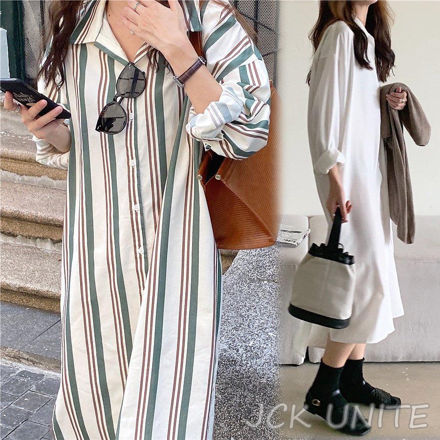 現品限り一斉値下げ 秋 レディース ワンピース マキシワンピース 40代 大人 お出かけ シャツワンピ ロングワンピース長袖 オシャレ ワンピース カラー グリーン ストライプ Www We Job Com
