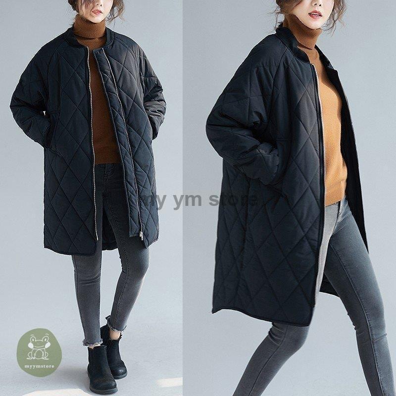 アウター レディース ノーカラーコート 中綿 ジップアップ ロング シンプル 無地 キルティング 秋冬