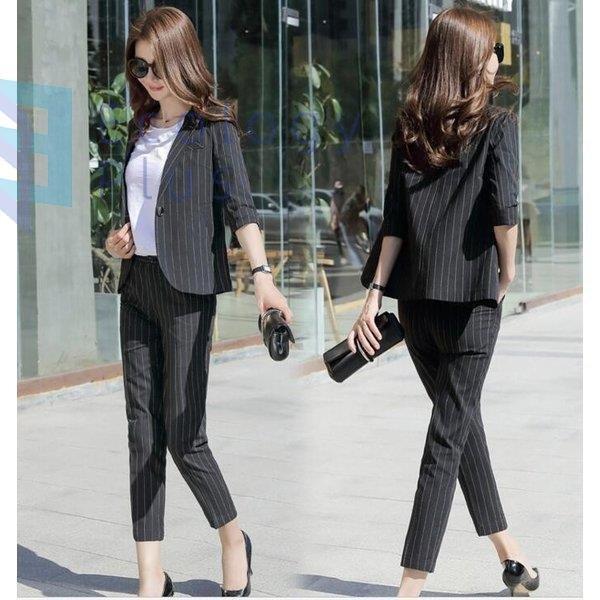 オリジナルブランド 全品2枚ストライプ柄レディース事務服ビジネスオフィススーツ上下セット通勤olジャケットとパンツ2点セット3色弁護士リクルートスーツ細身チョッキ 激安特価品 Shirleyryan Ca