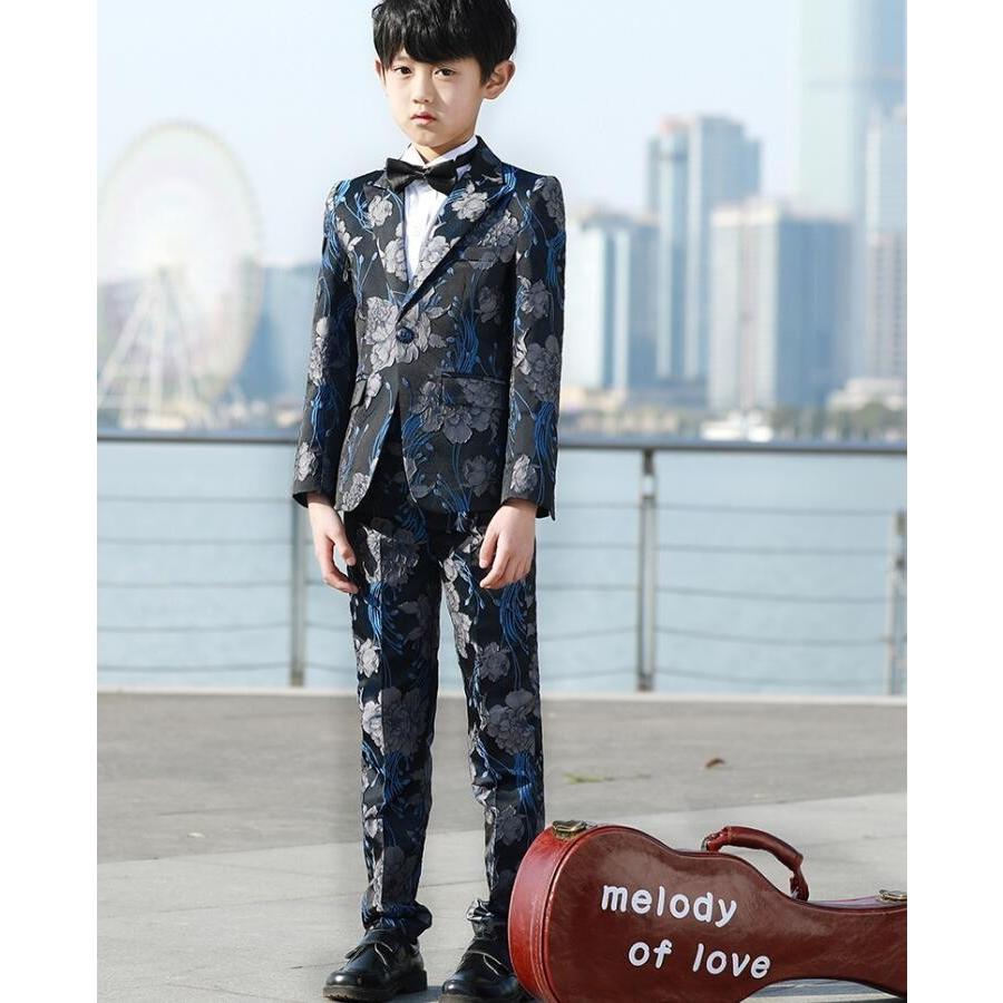 激安 卒業式 紳士服 フォーマル キッズ 花柄 子供スーツ 5点セット男の子 100 160 長袖シャツ 長ズボン ジャケット 蝶ネクタイ ベスト 七五三 長袖シャツ 長パンツ ジャケット 結婚式100 160 発表会 卒園式 入学式 フォーマル ドレス スーツ