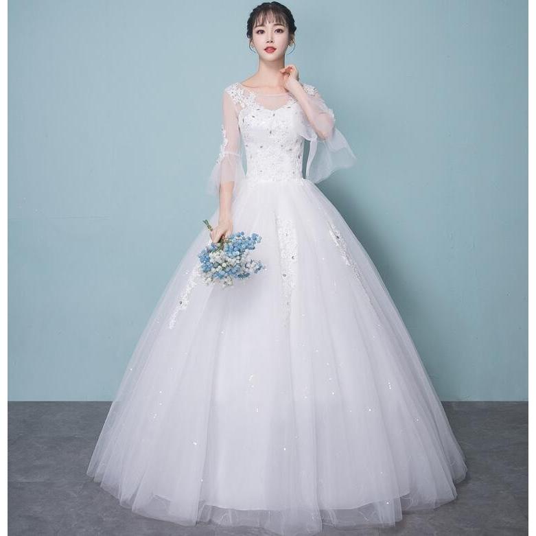 ホワイト マタニティ 編み上げ 袖ありウエディングドレス 結婚式 二次会 プリンセス マキシ丈ドレス 花嫁 パーティードレス着痩せ 代30代40代 Aライン Jc良品店舗 通販 Yahoo ショッピング