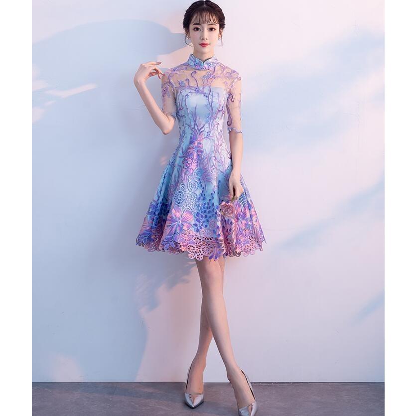 チャイナドレス 刺繍 ショート丈 花柄 バックレス セクシー お呼ばれ 代30代 パーティードレス 結婚式 ウェディングドレス 二次会 成人式 花嫁 ワンピース Sale 103 Off