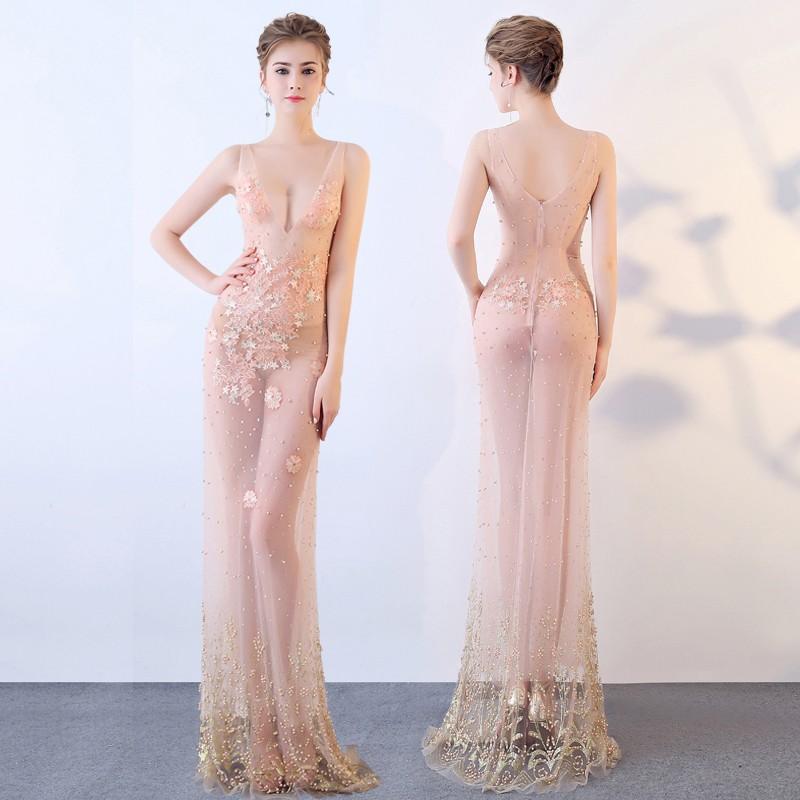 キャバドレス 透ける 谷間 エロ系 ノースリーブ キャバ嬢 女らしい Vネック セクシー パーティードレス レディース ロング丈 ファスナー 二次会 代30代40代 Jc良品店舗 通販 Yahoo ショッピング