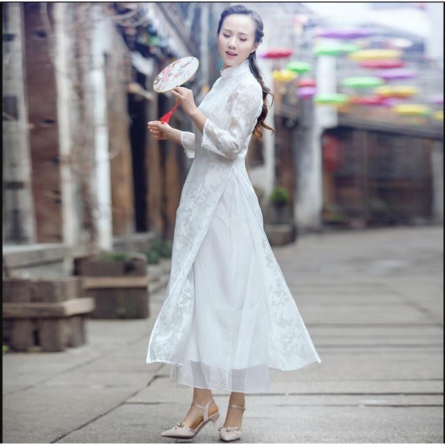 1322円 注目ブランドのギフト 上品 ホワイト Chic チャイナドレス 花柄 ワンピース レディース 大きいサイズ Aライン 春秋冬 長袖 着痩せ ロング丈 パーティードレス 発表会 代30代40代