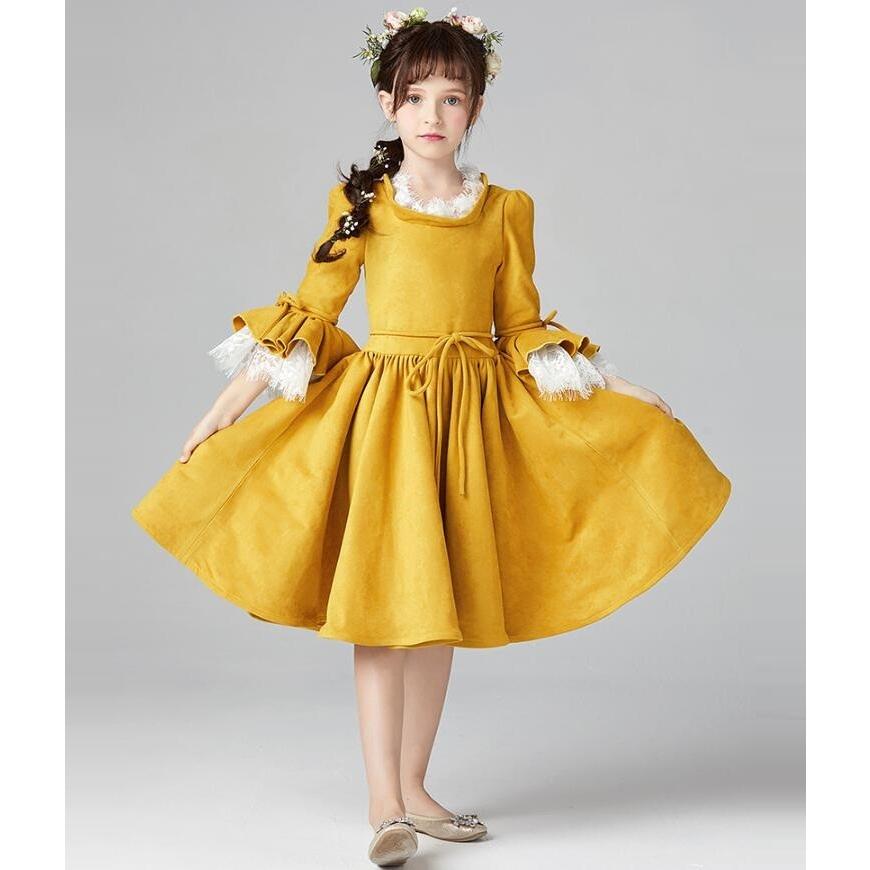 子供 ピアノ ベルベット パーティードレス 高品質 女の子 令和 黄色 プリンセス ワンピース Aライン 結婚式 110 160 膝丈 五分袖 春夏秋冬 発表会 演出服 七五三 Www Ramnurtextile Com