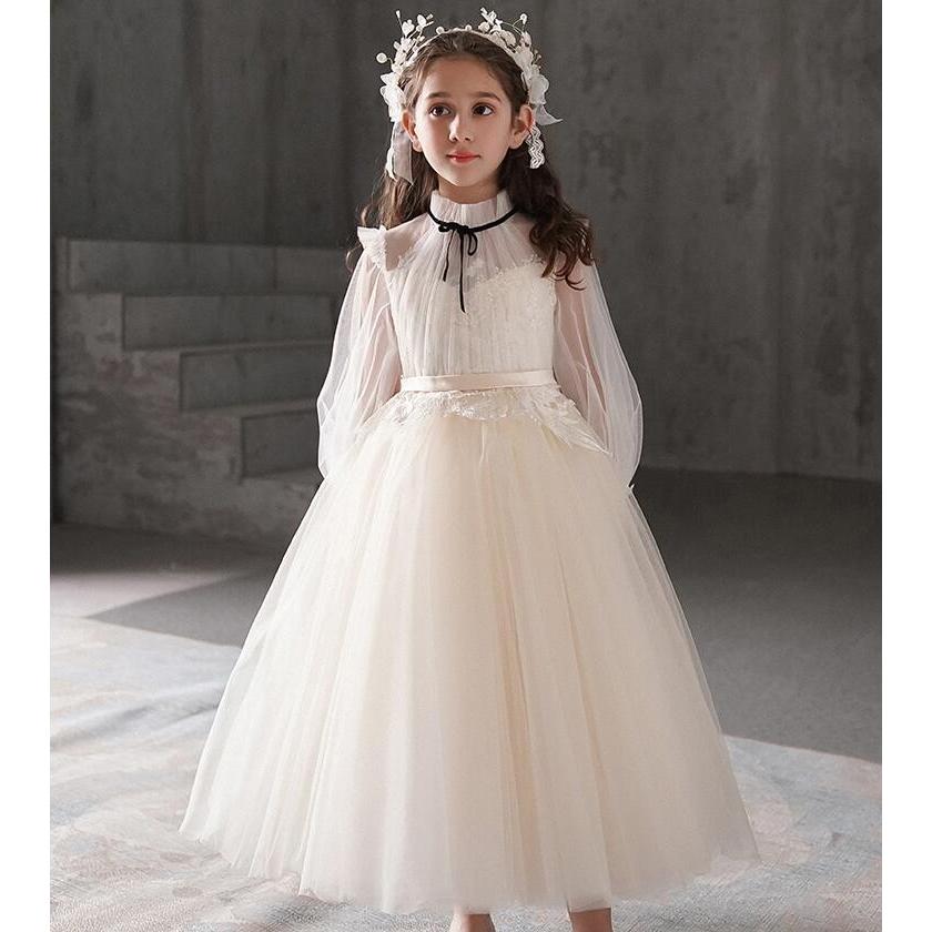 チュール お姫様 立ち襟 演出服 女の子 ホワイト プリンセス 高品質 パーティードレス 令和 ワンピース 結婚式 100 160 長袖 Aライン 春夏秋冬 子供 ピアノ Kpkec Com