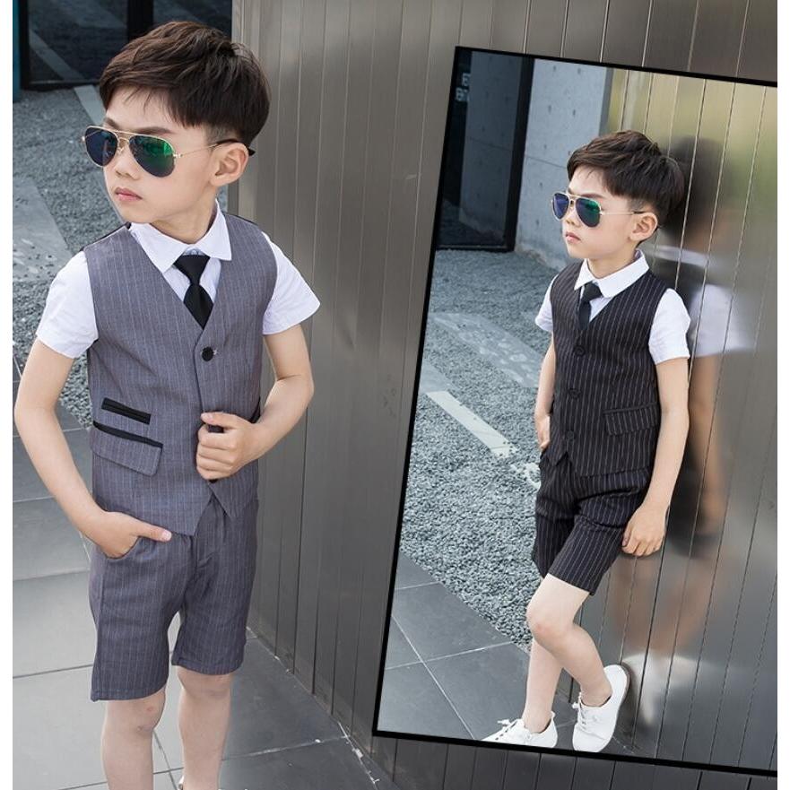 ストライプ 2色 男の子 春夏 半袖 子供 スーツ 3点セット ジュニア タキシード キッズ フォーマル