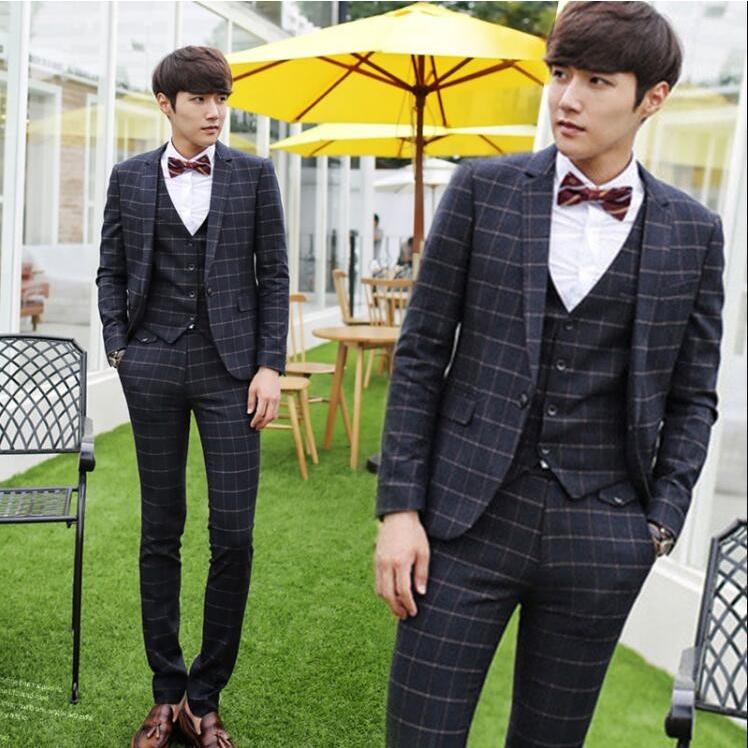 チェック柄スーツ 3ピーススーツ Ol格好いい カジュアル スリム フォーマル メンズスーツ 一つボタン 結婚式 通勤 長袖ジャケット パンツ ベスト ブランド買うならブランドオフ メンズスーツ