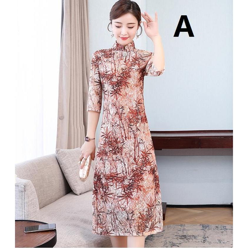 レース 3色 レディース ママ シルク 花柄 チャイナドレス風ドレス ワンピース 春夏 五分袖 膝丈 パーティードレス 着痩せ 普段着 二次会 30代40代50代 Jc良品店舗 通販 Yahoo ショッピング