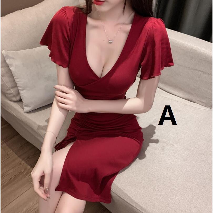 Vネック 谷間 3色 キャバドレス キャバ嬢 令和 スリット 女らしい 半袖 レディース セクシー タイトワンピース ミニ丈 パーティードレス 二次会 代30代40代 Jc良品店舗 通販 Yahoo ショッピング