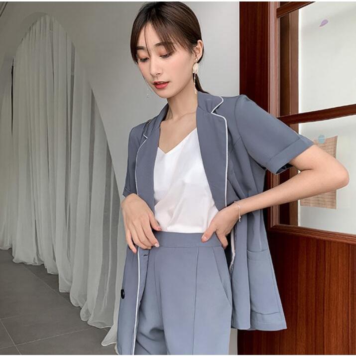 セレモニースーツ 薄手 2点セット 代30代40代 Ol パンツスーツ フォーマル レディース 二次会 半袖ジャケット スキニーパンツ 新作 春夏 着痩せ 通勤 韓国風 6周年記念イベントが レディース