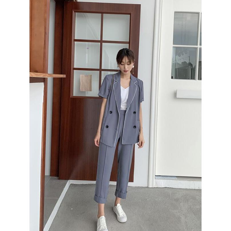 セレモニースーツ 薄手 2点セット 代30代40代 Ol パンツスーツ フォーマル レディース 二次会 半袖ジャケット スキニーパンツ 新作 春夏 着痩せ 通勤 韓国風 6周年記念イベントが レディース