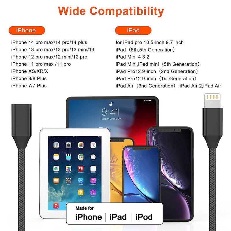 iPhone用充電器延長コード Apple MFi認証 ナイロン編組ライトニングエクステンダードックケーブル オスメスアダプター 3.3フ