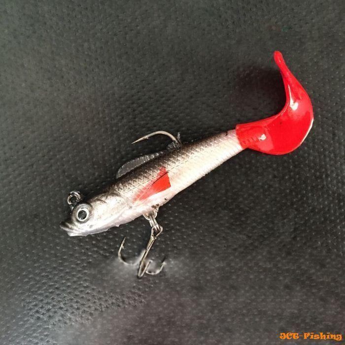 ソフトルアー カーリー レッドテール ジグヘッド ワーム 4個セット 3D