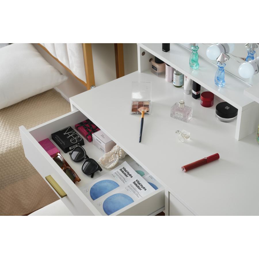 ドレッサー化粧台 テーブル 鏡台 LEDライト付き スツール付き