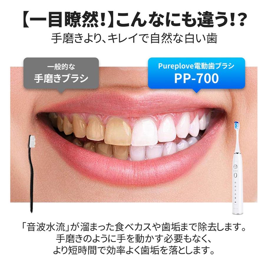 Pureplove 電動歯ブラシ 音波歯ブラシ 42000回/分 5モード IPX7防水
