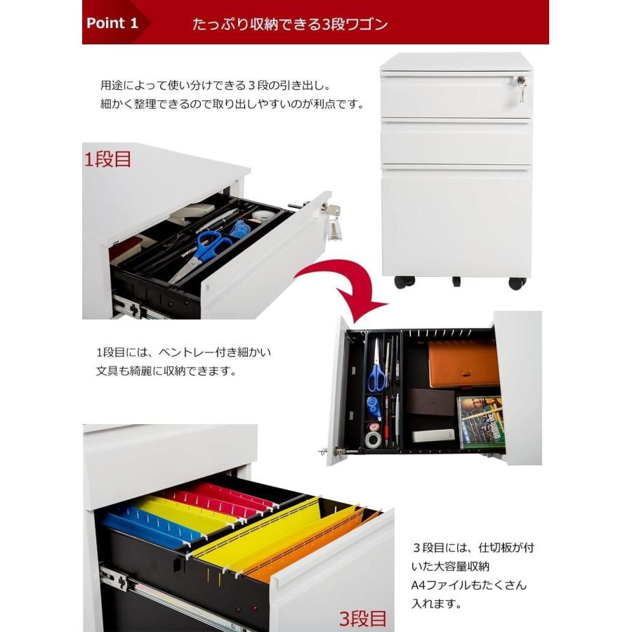 サイドワゴン 3段オールロック 幅390×奥行450×高さ600mm スチール製