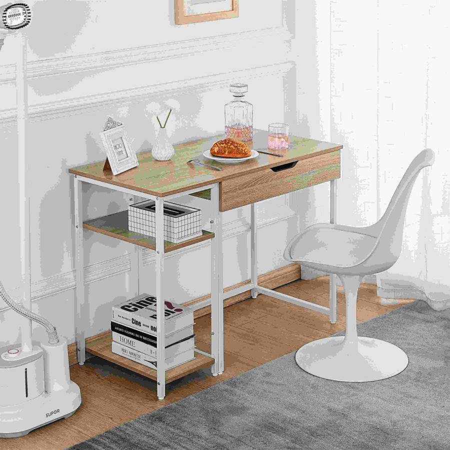 ナチュラル】パソコンデスク 一体分割両用 引き出し付き収納ラック付き