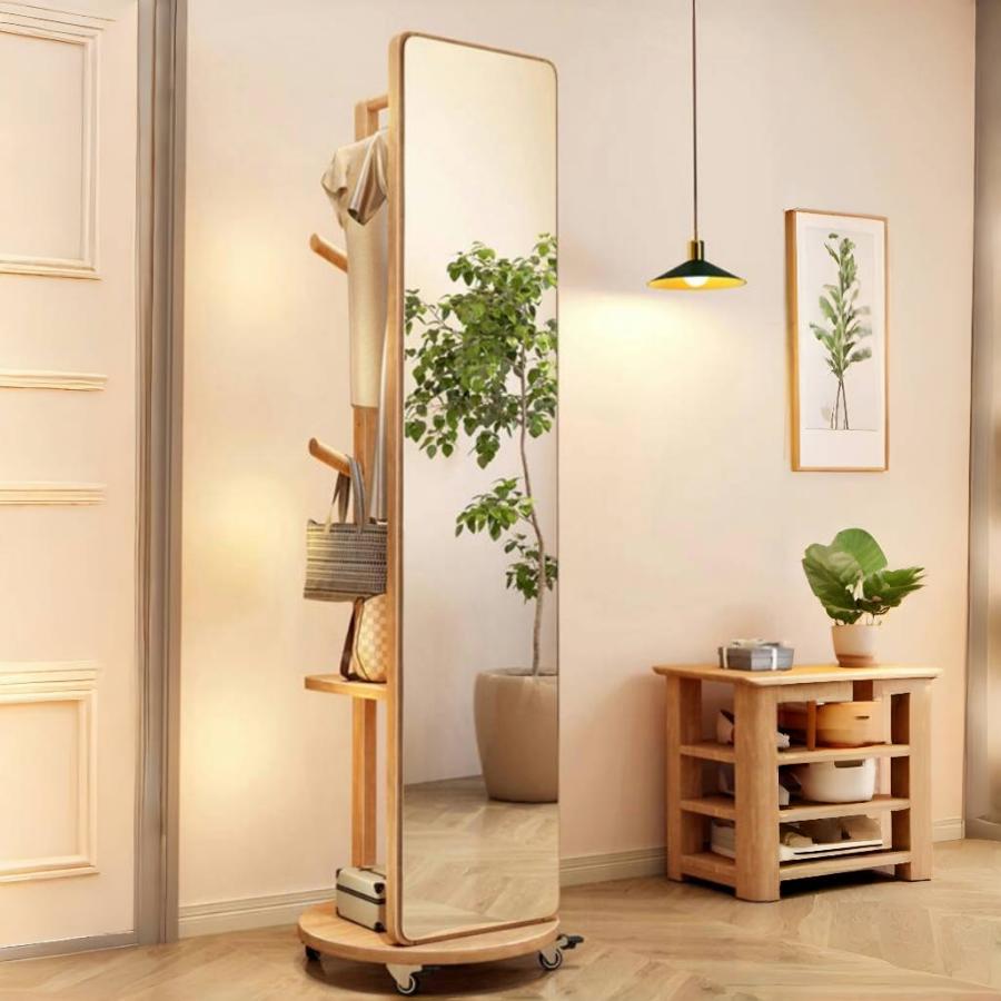 鏡 姿見 玄関 全身 おしゃれ ハンガーラック 収納 スタンド 回転