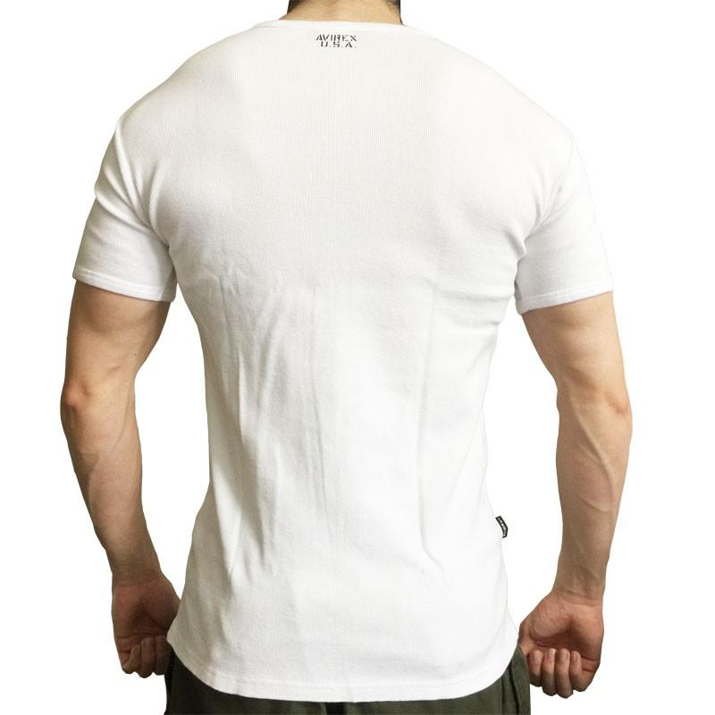 Avirex ホワイト Mサイズ スカシャツ AVIREX アヴィレックス デイリー 無地 半袖 Vネック ミニ