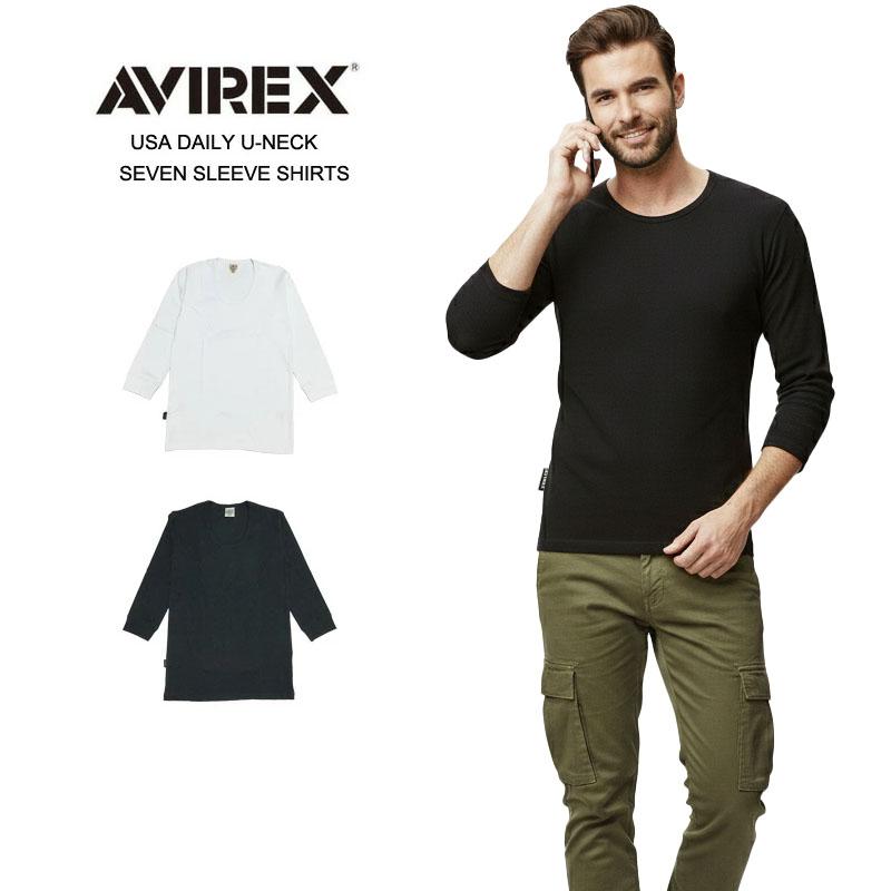 AVIREXLサイズ AVIREX（アヴィレックス） デイリー 無地 テレコ 7分袖 Uネック T