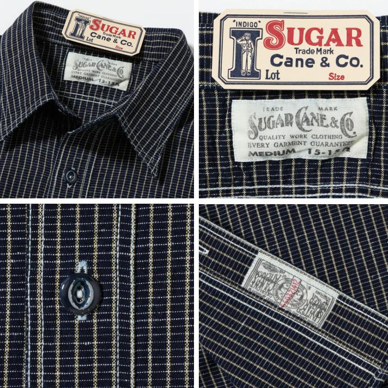 SUGAR CANE シュガーケーン インディゴチェック ワークシャツ 半袖