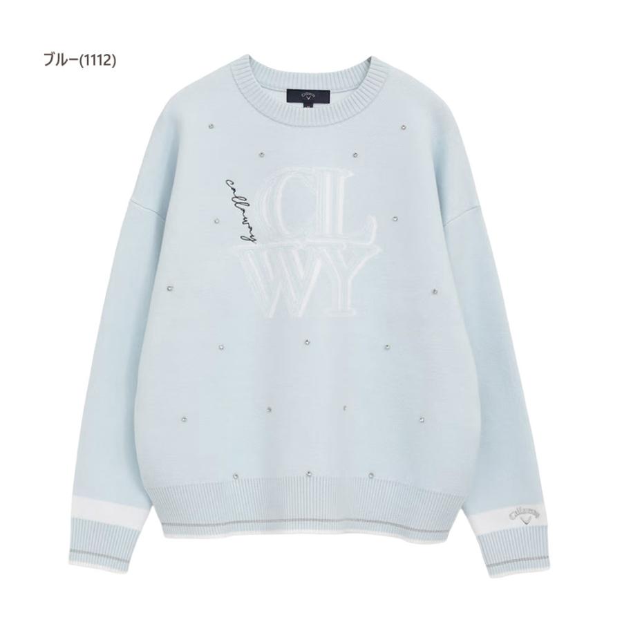 セール/40％OFFキャロウェイ ゴルフウェア クルーネック長袖ラインストーン付きニット c25218201（L寸：レディース） Callaway 2025秋冬 メール便_3
