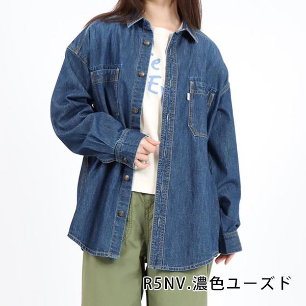 Cafetty（カフェッティ） レディース トップス 長袖 シャツ デニム vintage 総柄 デニム襟 ショート丈 長袖シャツ 古着