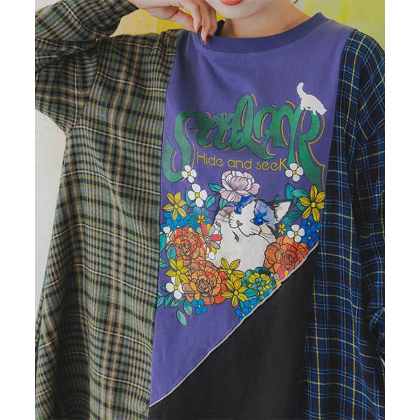 ScoLar（スカラー） レディース チュニック カットソー 長袖 ネコ柄