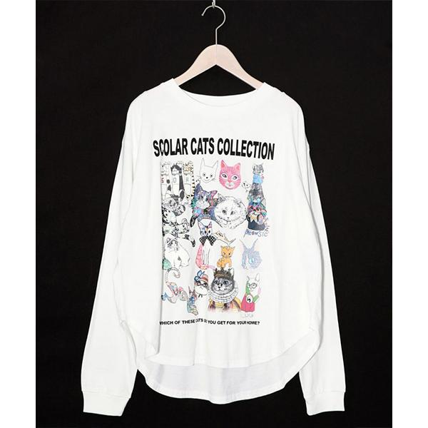 【新品未使用】ALBEROBELLO 長袖プルオーバー猫モチーフ　早い者勝ち ScoLar（スカラー） レディース トップス 長袖 Tシャツ スカラーねこ