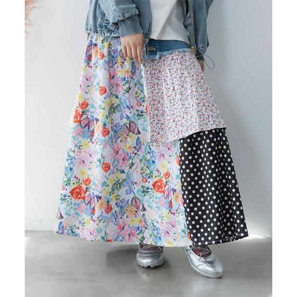 ScoLar（スカラー） レディース ロングスカート レトロ パッチワーク風