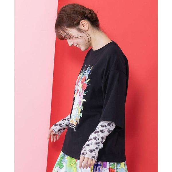 ScoLar（スカラー） レディース トップス Tシャツ 長袖 花 ねこ 花柄