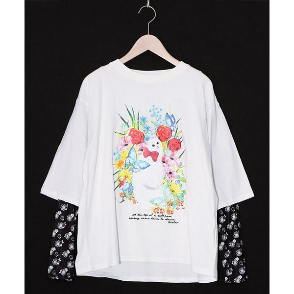 ScoLar（スカラー） レディース トップス Tシャツ 長袖 花 ねこ 花柄
