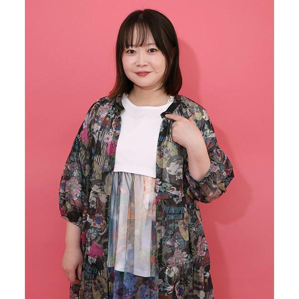 ScoLar（スカラー） ロング丈 長袖 シャツワンピース 花 猫柄 ねこ