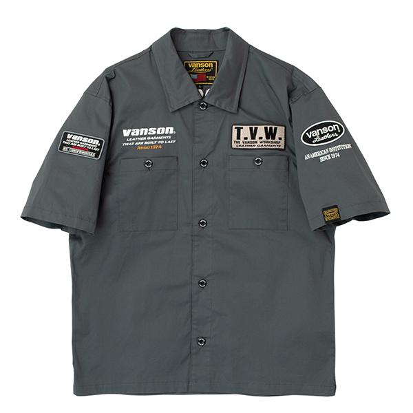 ハンティントンガレージ　HUNTINGTON GARAGE 半袖レザーシャツ VANSON（バンソン） メンズ トップス 半袖 シャツ ワークシャツ