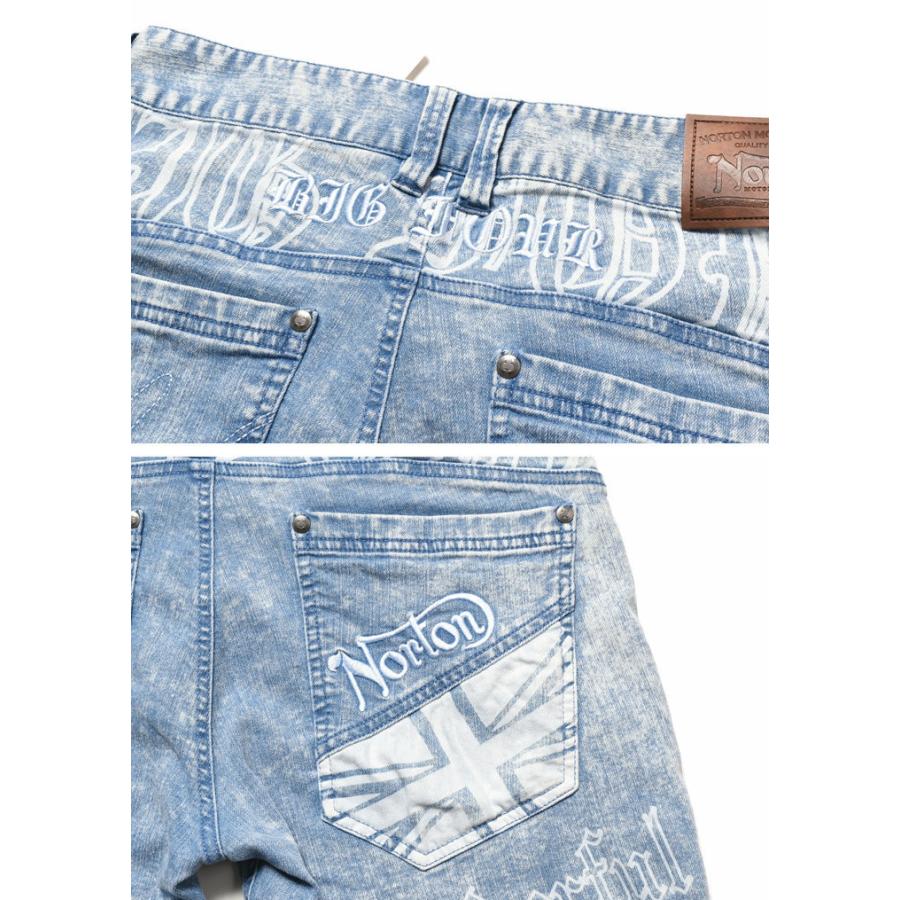 【2023春夏新作】ノートン NORTON ジーンズ NORTONロゴ 刺繍＆抜染プリント ハードケミカルウォッシュ ストレッチデニムパンツ