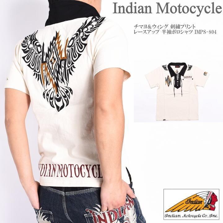 売り切り商品 インディアンモトサイクル Indian メンズ ポロシャツ チマヨ ウィング 刺繍プリント レースアップ 半袖ポロシャツ Imps 804 Natural オンラインファッション Thermotele Com