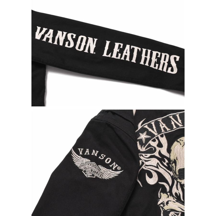 【再入荷】【当店別注】 バンソン VANSON ツナギ つなぎ フライングファイアースカル 刺繍＆ワッペン デニム オールインワン JFV-2101-BLACK｜jeans1｜05